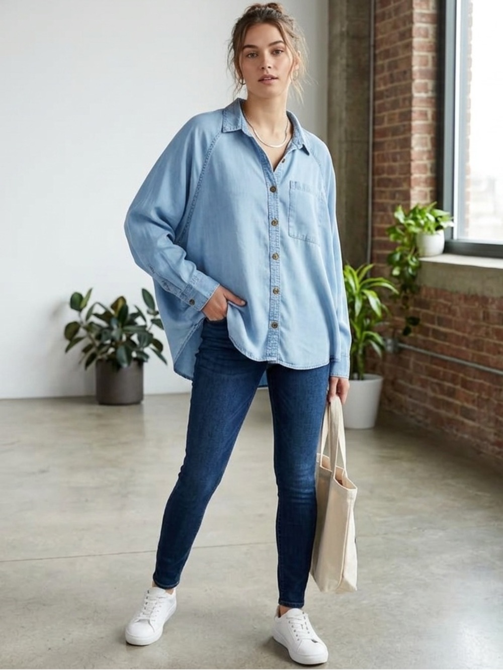SO Denim Shirt with Dolman Sleeves